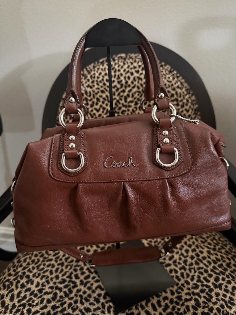 🤎Y2K Coach Ashley Brown Leather Pleated Satchel Handbag F15445 (Silver Hardware)